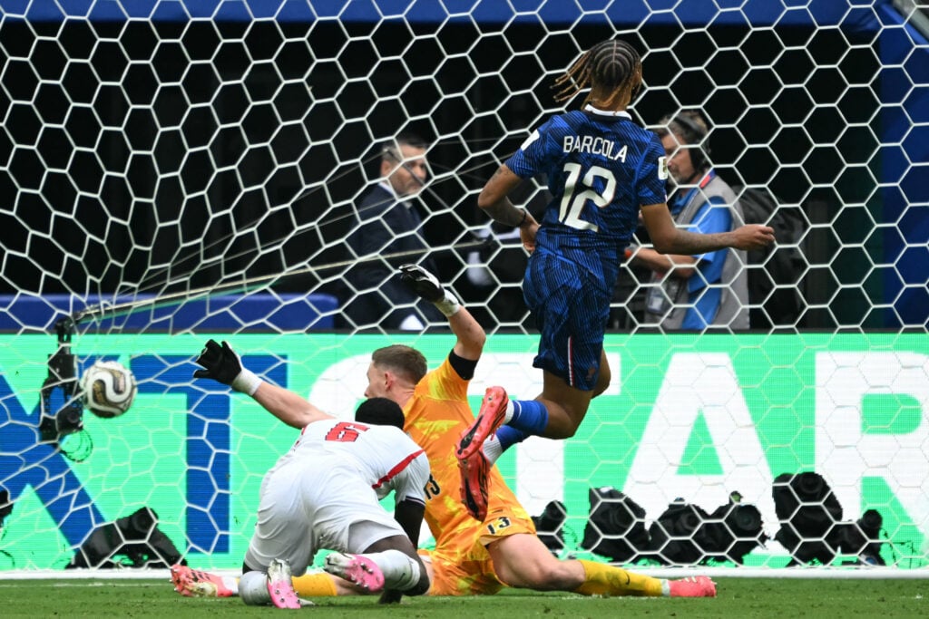 Bradley Barcola scores for France.