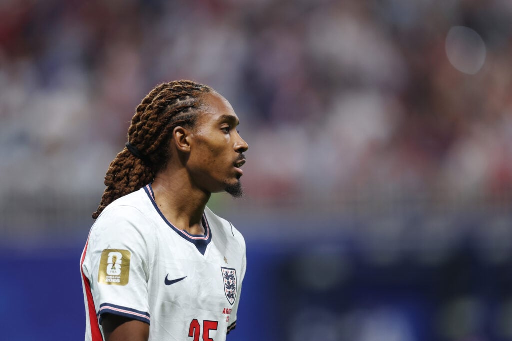 Djed Spence playing for England.
