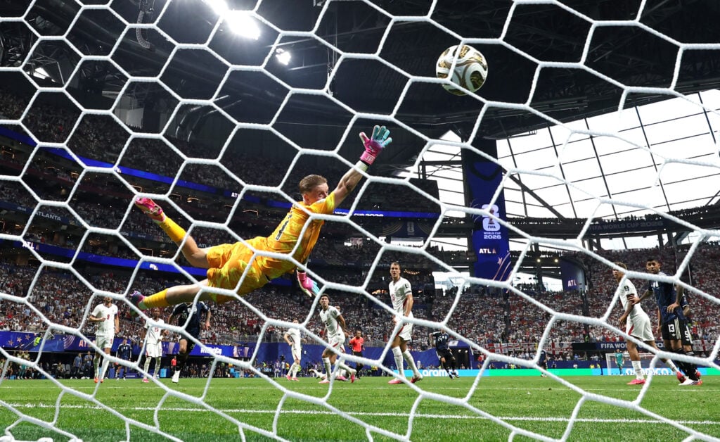 Jordan Pickford concedes to Argentina.