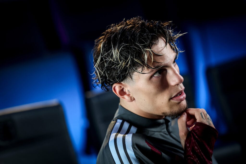 Alejandro Garnacho at his Aston Villa unveiling.