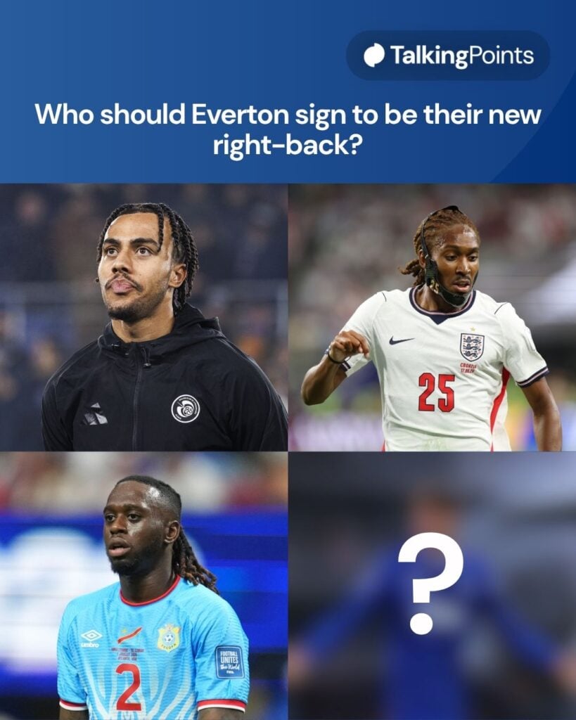 A custom graphic of Everton right-back targets.