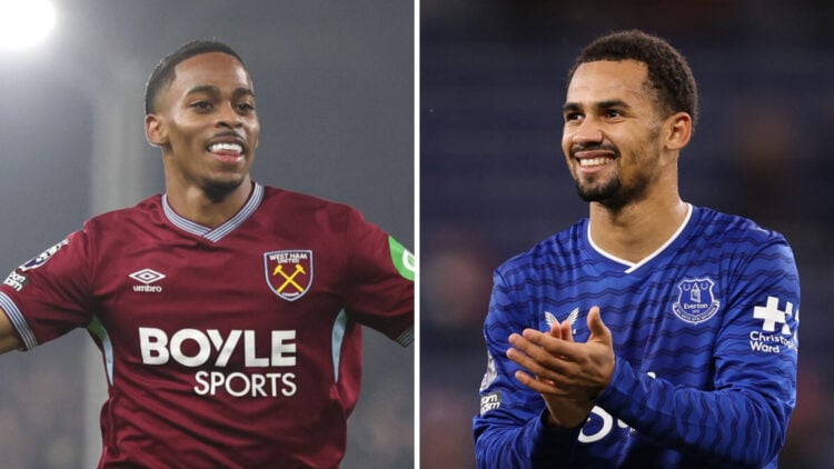 Crysencio Summerville playing for West Ham (left), Iliman Ndiaye playing for Everton (right)