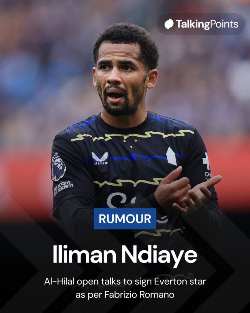 A custom graphic of Iliman Ndiaye being linked with Al-Hilal.