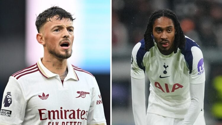 Ben White playing for Arsenal (left), Djed Spence playing for Tottenham Hotspur (right)